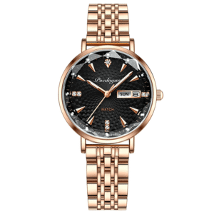 Poedagar Women's 312 BK S | Rose Gold Black Chain