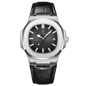 Poedagar Men's 613 SL BK L | Silver Black Leather