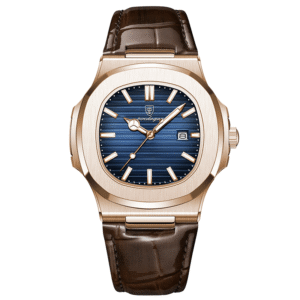 Poedagar Men's 613 RG BU L | Rose Gold Blue Leather