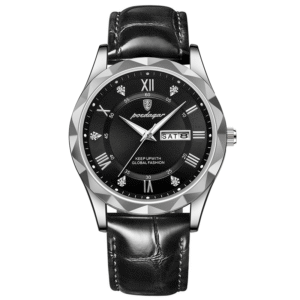 Poedagar Men's 615 SL BK L | Silver Black Leather
