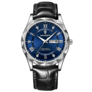 Poedagar Men's 615 SL BU L | Silver Blue Black Leather