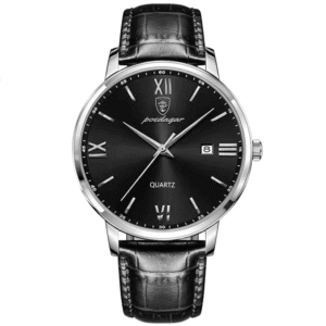 Poedagar Men's 826 SL BK L | Silver Black Leather