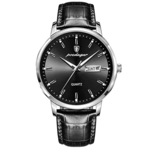 Poedagar Men's 832 SL BK L | Silver Black Leather