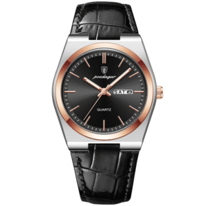 Poedagar Men's 930 RG BK L | Rose Gold Black Black Leather