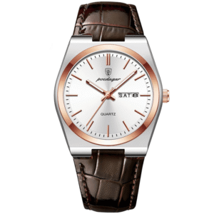 Poedagar Men's 930 RG WH L | Rose Gold White Brown Leather
