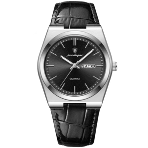 Poedagar Men's 930 SL BK L | Silver Black Black Leather