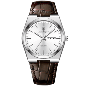 Poedagar Men's 930 SL WH L | Silver White Brown Leather