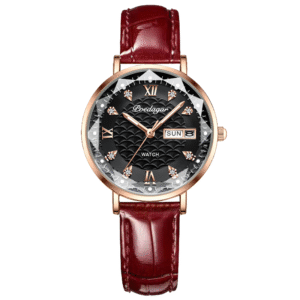 Poedagar Women's 3011 BK L | Rose Gold Black Brown Leather